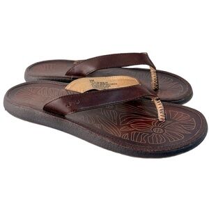 JBU Women's Pele Leather Thong‎ Sandals Cognac Size 9